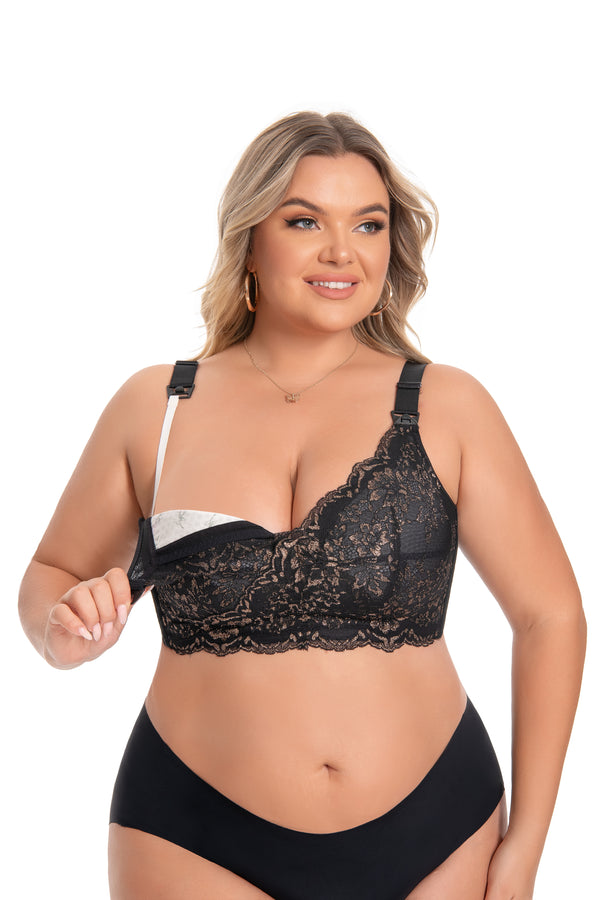 Soutien-gorge d'allaitement minimiseur en dentelle pour femme Stella Leah - Noir.